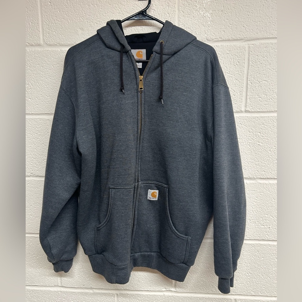 Carhartt Mens Rain Defender Zip Front Heavy Weight Hoodie Gray - Medium